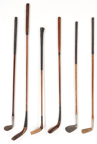 6 Antique Wood Shaft Golf Clubs 1840-1920
