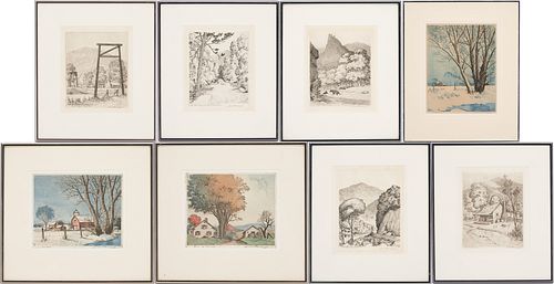 8 Leon Pescheret Etchings, incl. Great Smoky Mountains & Color Etchings