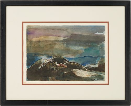 Carl Sublett Watercolor Expressionist Mountain Range Landscape Painting