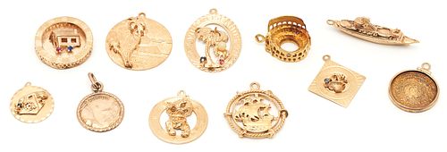18K, 14K, and 10K Yellow Gold Charms, total 10