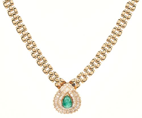 Italian 14K Emerald & Diamond Teardrop Necklace
