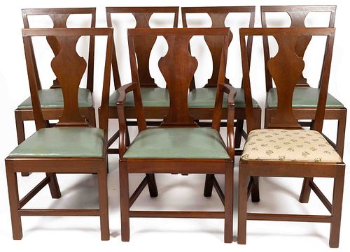 VIRGINIA CHIPPENDALE CHERRY ARM CHAIR AND SIX MATCHING BENCH-MADE SIDE CHAIRS