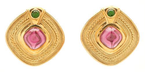 18K Gold & Gemstone Byzantine Style Earrings