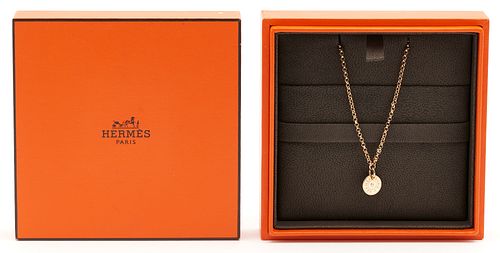 Hermes 18K Rose Gold Clou de Selle Motif Gambade Diamond Necklace