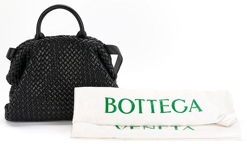 Bottega Veneta Medium Black Intrecciato Tote Bag with Top Handle & Shoulder Strap