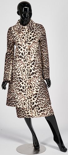 Prada Natte Gabardine Leopard Print Coat & Skirt