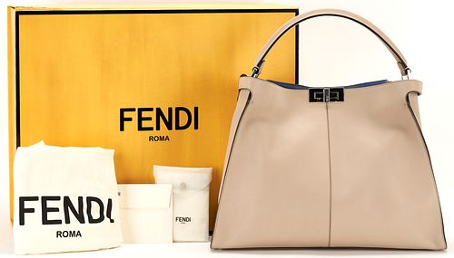 Fendi Vitello Seta Peekaboo X- Lite Medium Handbag in Beige