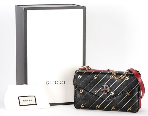 Gucci Thiara Double Shoulder Bag, GG Marmont, Medium, Black & Red