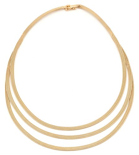 18K Designer Triple Strand Woven Necklace