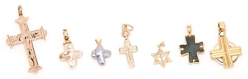  Assembled Grouping of Gold Religious Cross Pendants, 7 total