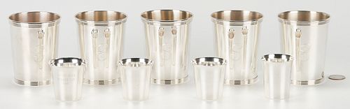  5 Alvin Sterling Silver Julep Cups and 4 Web Sterling Shot Glasses