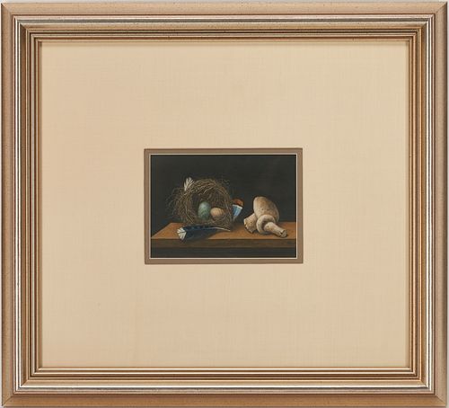 Werner Wildner Oil Painting, Trompe L'Oeil Still Life w/ Nest & Mushrooms