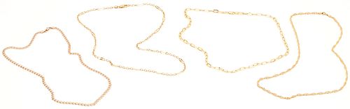 Group of 4 Yellow Gold Necklaces, 18K, 14K, 9K