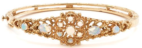 14K Gold & Opal Bangle Bracelet