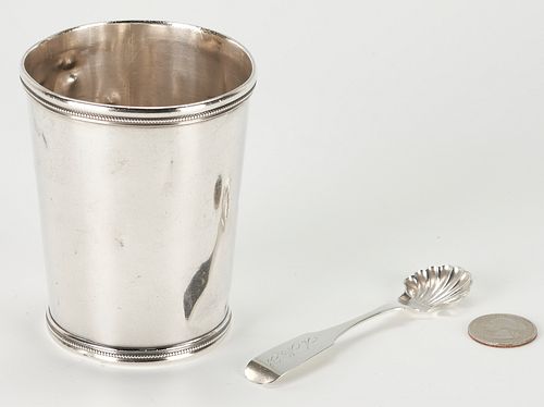 2 Coin Silver Items, KY Cup & Philadelphia Shell Spoon
