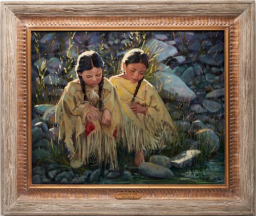 Phil Beck O/C Native American Portrait Painting, Reflections of Youth