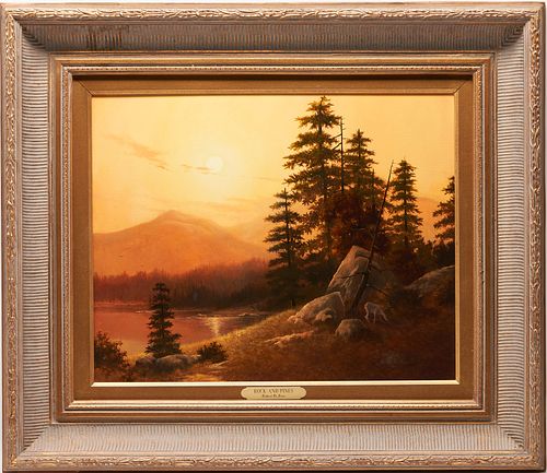 Robert de Leon O/C Western Landscape Painting, Rocks and Pines