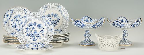 19 Pieces of German Porcelain, Mostly Meissen Blue Onion