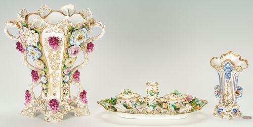 3 European Porcelain Items, incl. Old Paris. Spill Vases & Ink Stand