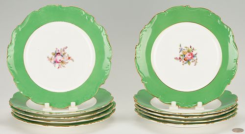 10 European Porcelain Dessert Plates w/ Green Rims 