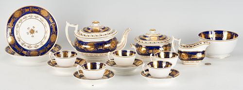 English Porcelain Coalport Tea Set w/ Cobalt Trim, 15 pcs.