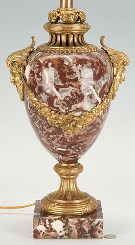 French Rouge Marble Gilt Bronze Bacchus Lamp