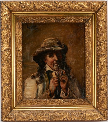 Henry Mosler O/C Portrait, Man Smoking a Pipe