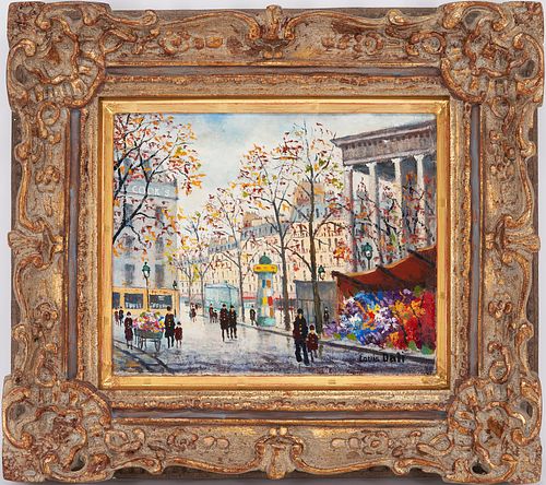 Louis Dali O/C Painting, Paris Street Scene with Flower Sellers 