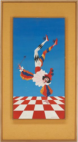 Vaniero Canevari Oil on Panel Painting, Clown Handwalking