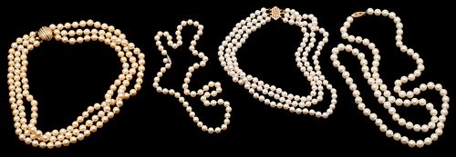 4 14K Gold & Pearl Necklaces