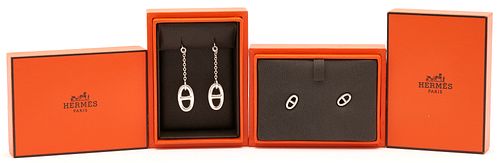 2 Pairs Hermes Chaine D'Ancre Sterling Earrings