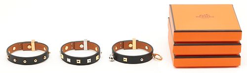 3 Hermes Mini Dog Leather Bracelets, Clous Carres, Rounds, & Mix
