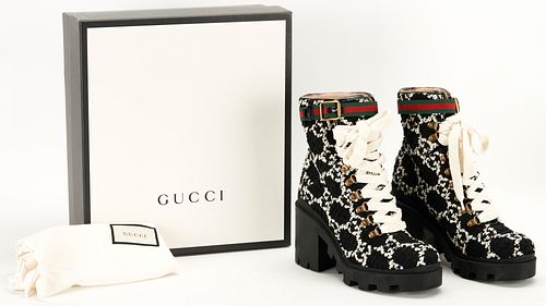 Gucci GG Tweed Combat Boots