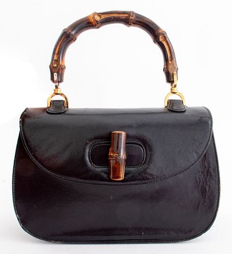 Gucci Vintage Bamboo Black Leather Handbag