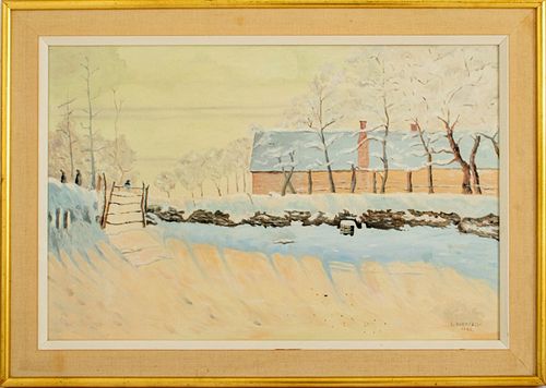 I. Auerbach Winter Landscape Oil on Canvas
