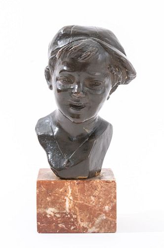 Young Boy Bust Patinated Bronze Sculpture