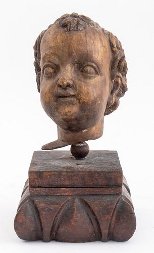 Italian Baroque Revival Carved Wood Head Bust