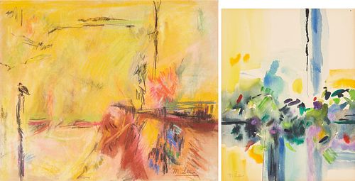 2 Marjorie Johnson Lee Abstract Mixed Media Paintings on Paper