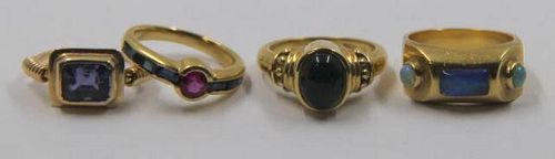 JEWELRY. Jewelled Gold Ring Grouping.