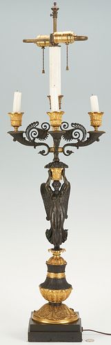Classical Gilt Bronze Figural Lamp and Candelabra