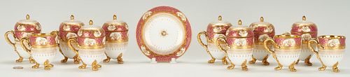 12 Pcs. Dresden Porcelain Pots de Creme & Saucer Decorated by Heufel