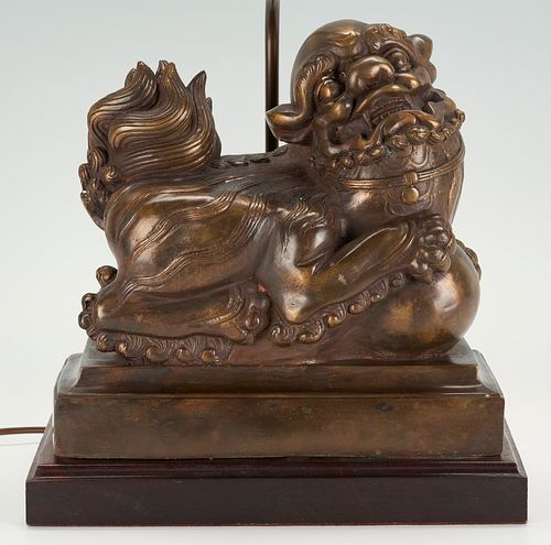 Figural Bronze Foo Dog Sculpture, Mounted as Lamp