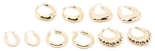 5 Pairs 14K Gold Hoop Earrings