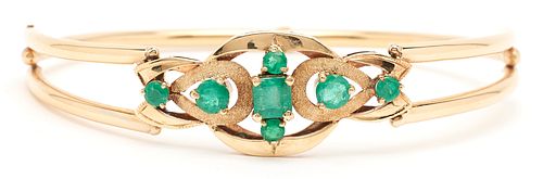 18K Gold & Emerald Bangle Bracelet