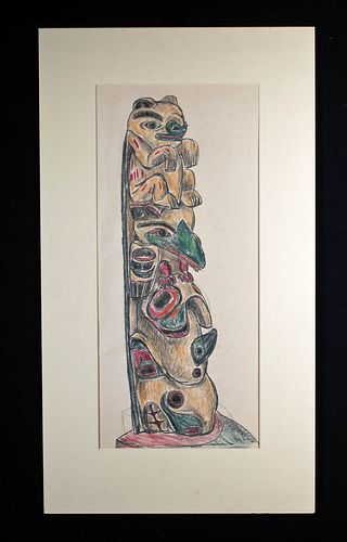 1930s Edward Hagedorn Drawing of Kwakiutl Totem