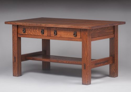 Lifetime Furniture Co Two-Drawer Library Table c1910