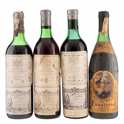 Lote de Vinos Tintos de España. Marqués de Riscal. Faustino I. En presentaciones de 750 ml. Total de piezas: 4.