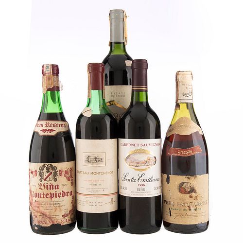 Lote de Vinos Tintos y Blancos de Chile, Argentina, España y Francia. Santa Emiliana. En presentaciones de 750 ml. Total de piezas: 5.
