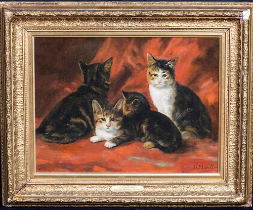 PORTRAIT OF FAMILY KITTEN CATS OIL PAINTING