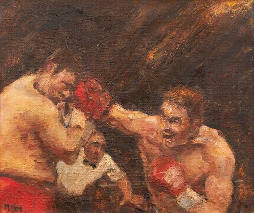 SCENE OF A BOXING MATCH OIL PAINTING